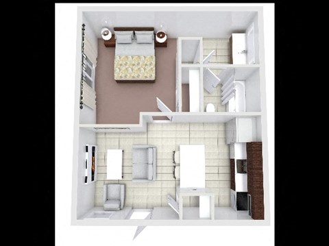 Floor plan for 1 bed, 1 bath, 480 sqft